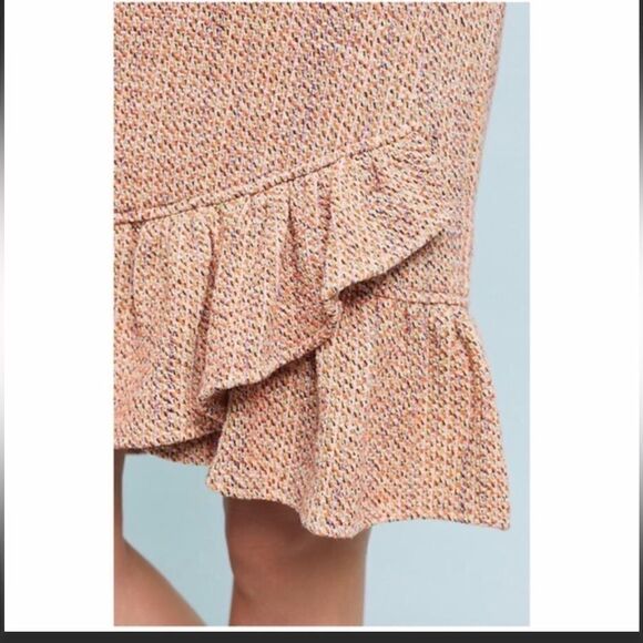 Anthropologie x Samantha Dru Tweed Wrapped Ruffle Hem Skirt Coral Peach womens 6 - Picture 10 of 16
